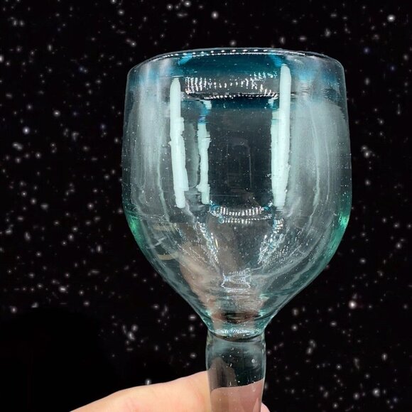 Hand Blown Glass Goblet Set Margarita Drinking Glasses Cobalt Blue Clear Glass - Picture 4 of 12